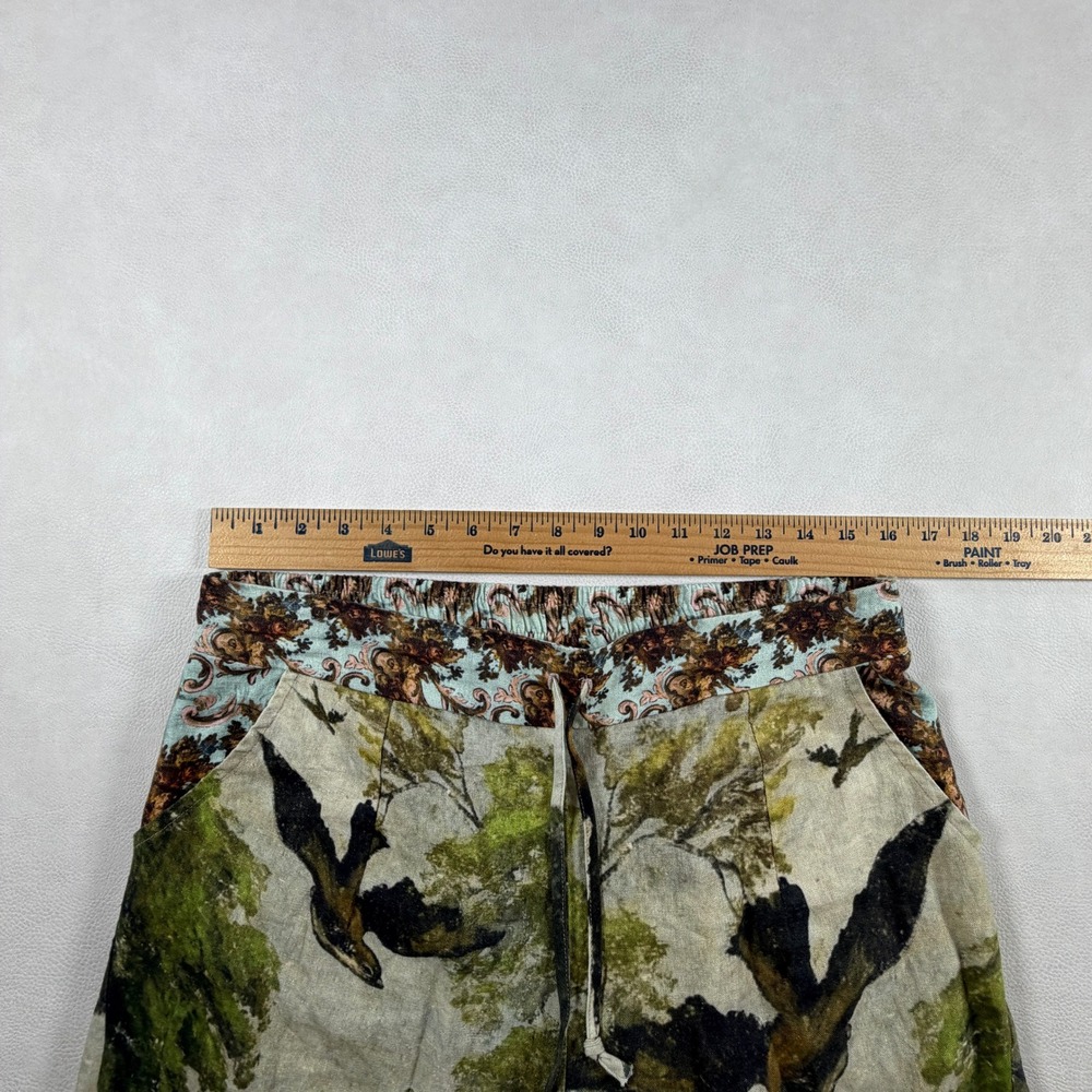 Market of Stars Pants Nature Print Linen Blend Swan Bird Forest Green Size Small - Picture 6 of 16